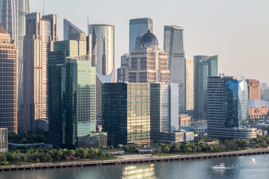 shanghai financial centre at dusk